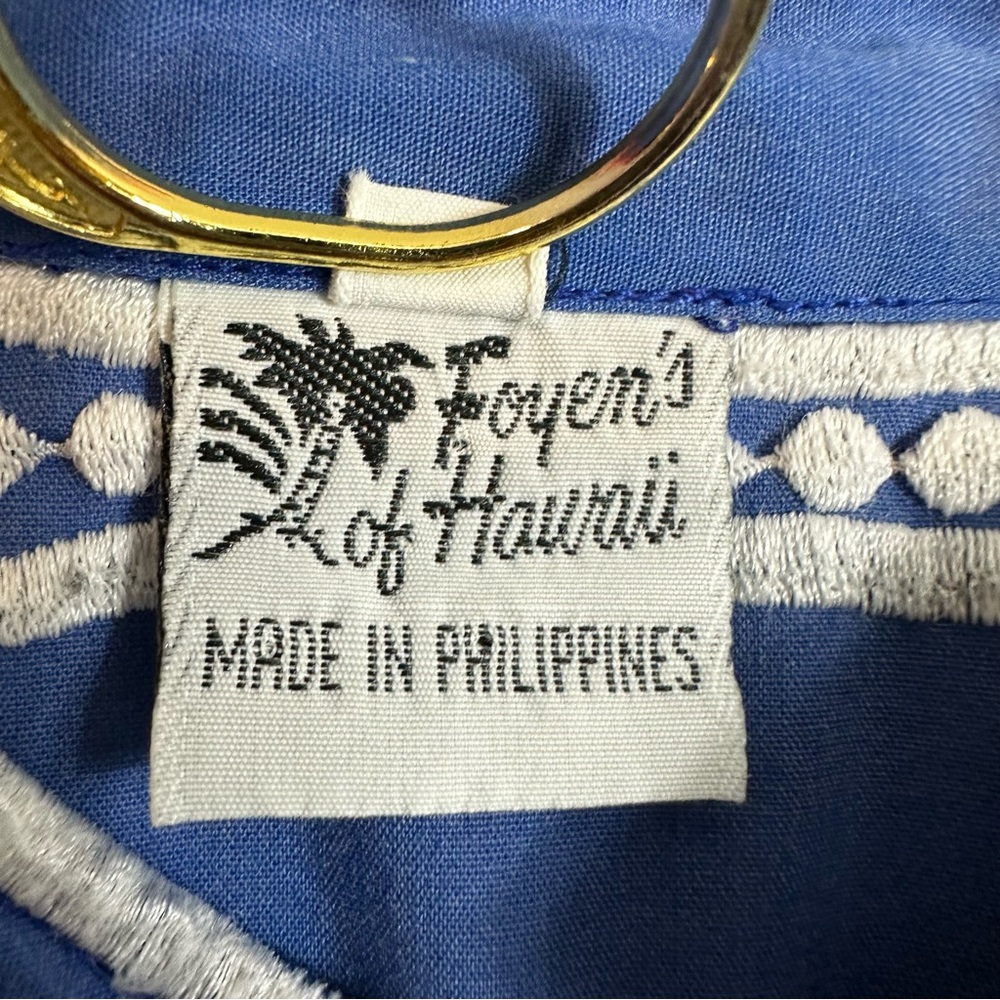 Vintage Foyers Of Hawaii Embroidered Button Front Tunic Top FLAWS - Picture 5 of 12